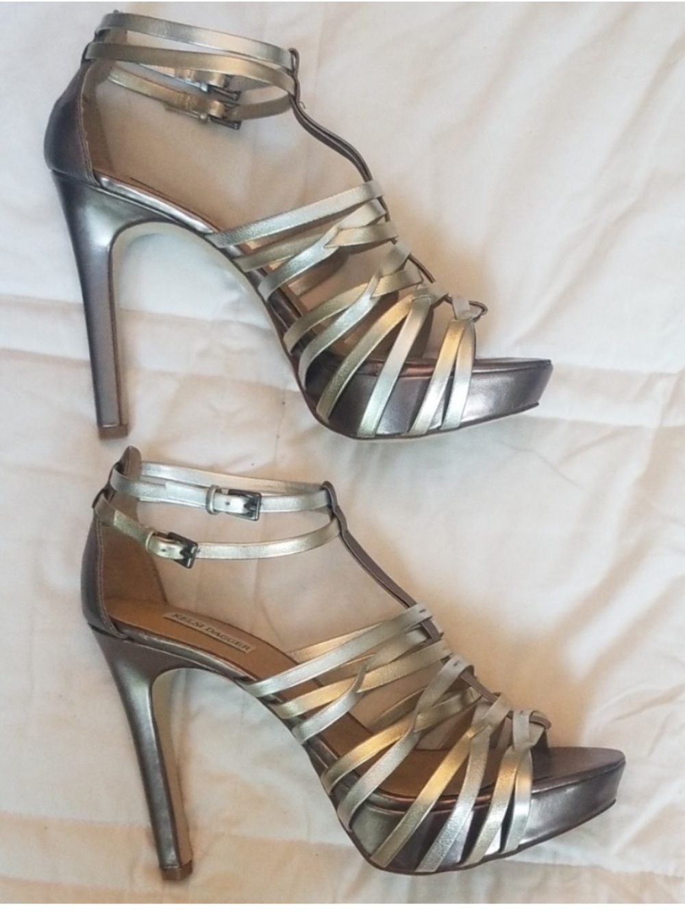 Kelsi Dagger Metallic Silver Strappy High Heel Sandals - Women's. Size 7.5